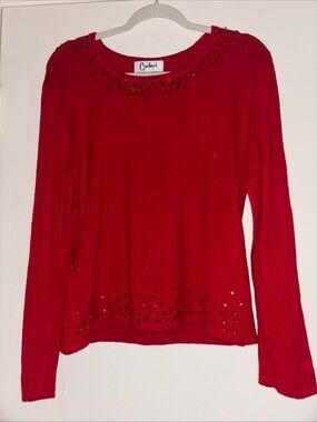 Candence Red Embellished Long-Sleeve Sweater